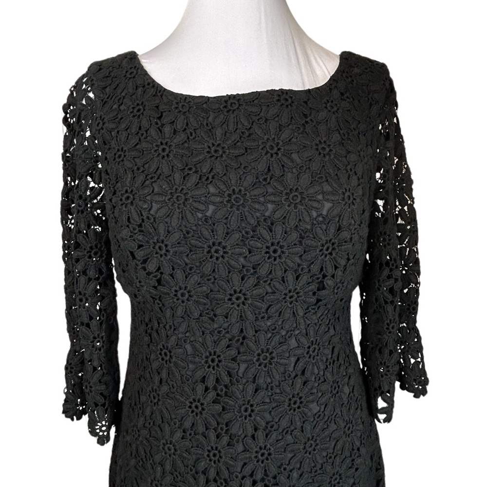 Lilly Pulitzer Shayna Black Lace Dress Daisy Sheath 3/4 Sleeves V Back Size 6 - Picture 5 of 14